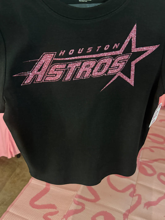 Astros pink glitter crop top